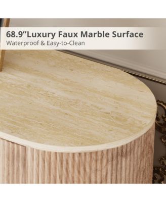 69" Curved TV Stand for TVs Up to 80 Inches, Modern Media Console Table with Wavy Acrylic Doors and Large Storage for Living Room