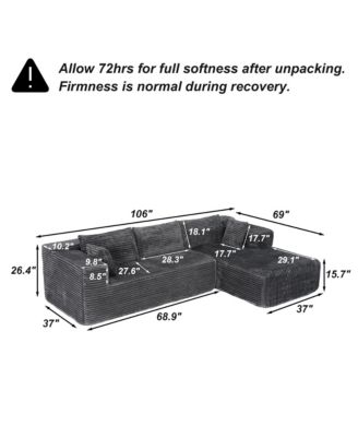 106" Modular Sectional Sofa with Pillows, L-Shape Corduroy Cloud Couch