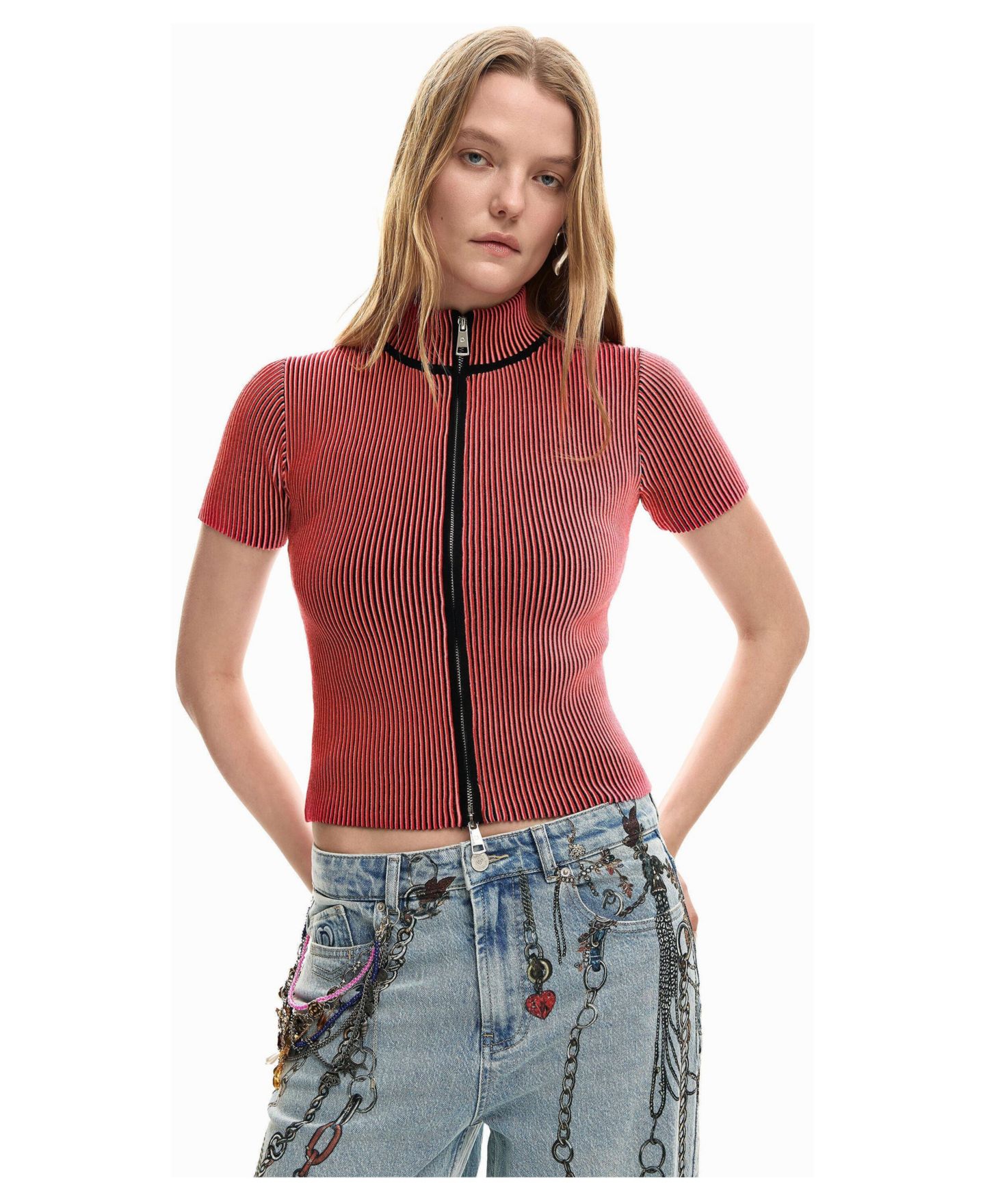 Женский топ Desigual Iridescent knit, цвет: Красный — фото 1