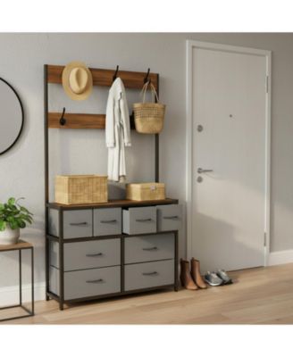 Tall Fabric Dresser 8 Drawers 6 Hooks Chest Bedroom Storage Organizer Space Saving Easy Assembly