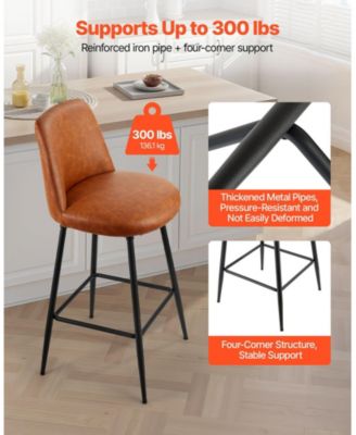 27 in Swivel Counter Height PU Leather Bar Stool Set of 2 with Backrest and Metal Legs