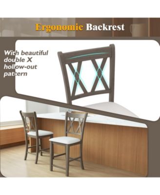 24 in Cross-Back Linen Fabric Counter Height Bar Stool Set of 2 with Upholstered Seat