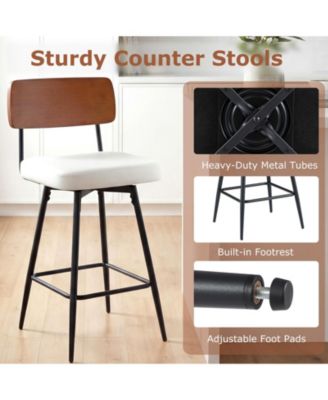 27 in Padded Swivel Counter Height Bar Stool Set of 2 with Curved Backrest and Metal Frame
