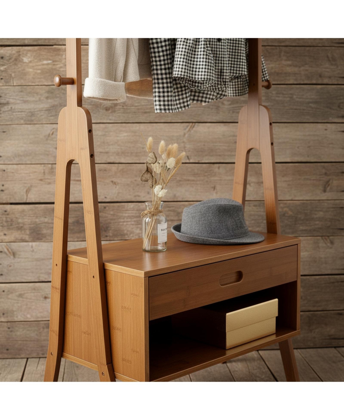 Yigii Freestanding Hall Tree Entryway Bench Coat Rack Storage Wood