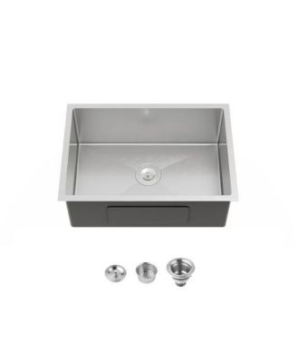 27 x 19 Inch Stainless Steel Kitchen Sink Single Bowl Undermount Handmade Brushed Nickel with US Standard Drain and Hook