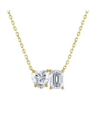 2 ct. t.w. Toi et Moi Moissanite Necklace (Heart and Emerald-Cut, Color D, FL Clarity) in Gold Vermeil