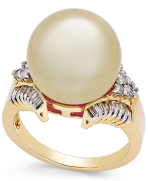 image of Cultured Golden South Sea Pearl (13mm) and Diamond (1/2 ct. t.w.) Statement Ring in 14k Gold