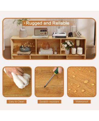 10 Cube Bookshelf, 3 Tier Modern Wide Bookcase with Legs, Mid-Century Wood Bookshelves Storage, Natural Large Book Case