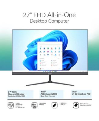 27" All-In-One Desktop Computer Intel Quad-Core N100 16GB RAM 512GB SSD Intel UHD Graphics Windows 11 – Gray