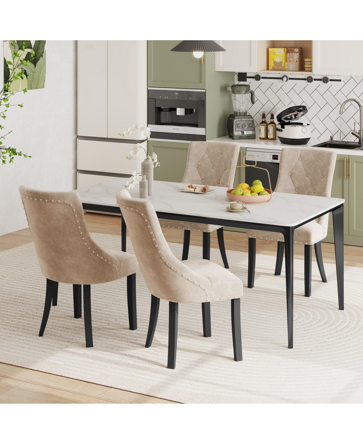 Gymax Upholstered Dining Chairs Set of Tufted Wingback Chairs w/ Solid Wood Legs