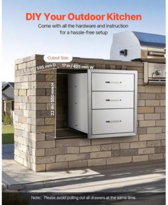 Outdoor Kitchen Stainless Steel BBQ Triple Access Drawers 18in x 23in x 23in