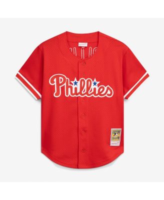 Men's Jimmy Rollins Red Philadelphia Phillies Cooperstown Mesh Batting Practice Button-Up Jersey