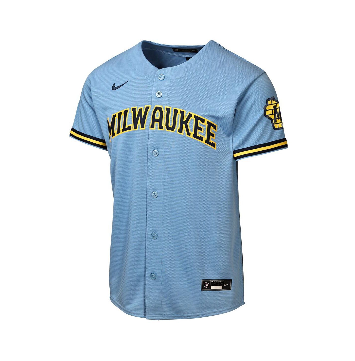 Детское джерси Nike Milwaukee Brewers Road Stadium, Powder Blue — фото 2