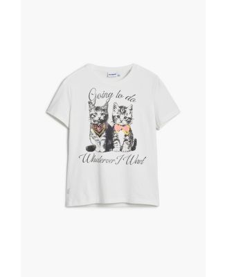 Women's T-shirt with cat rhinestones