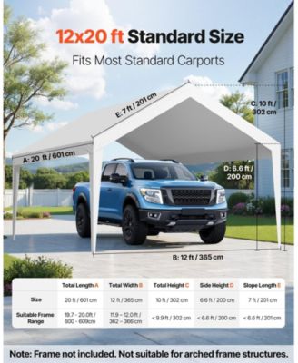12 x 20 ft Waterproof Carport Replacement Canopy Cover Car Shelter Tarp Frame Not Included