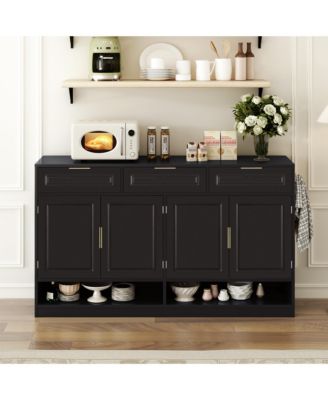 Farmhouse Sideboard Buffet Cabinet - 3 Drawers, 4 Doors, Adjustable Shelf and Open Compartments for Dining Room, Living Room