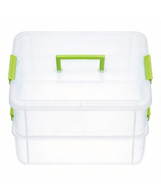 2-Tier Stackable Storage Box with Handle & Latch Lid