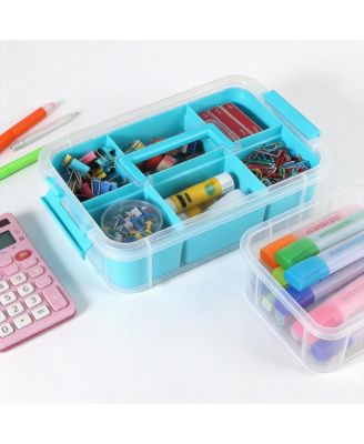 2 pack 3-Tier Stackable Storage Box with Tray Handle Lid for School Office
