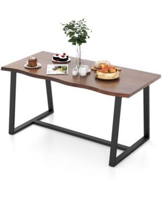 63" Large Dining Table with Wavy Edge and Heavy-duty Metal