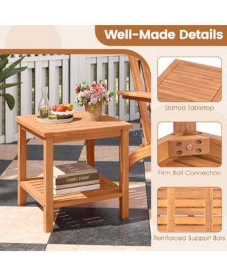 Acacia Wood 2-Tier Patio Side Table Set of 2 with Slatted Tabletop