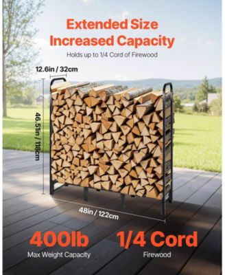 4 ft Firewood Rack with Waterproof Cover Outdoor Log Holder 400lb Max Capacity