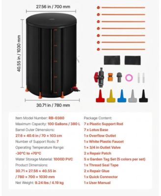100 Gallon Collapsible Rain Barrel Portable Water Collection Barrel With Spigot