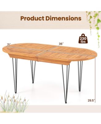 71 in Teak Wood Patio Dining Table for 6 with Sturdy Metal Frame