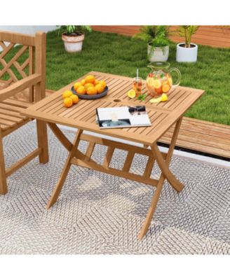 36 in Acacia Wood Folding Patio Dining Table with Umbrella Hole
