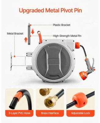 Retractable Hose Reel 1/2in x 145 ft Wall-Mounted Heavy Duty for Outdoors