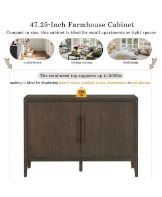 Farmhouse Sideboard, 47.25" Wooden Buffet Cabinet with Pine Veneer, Adjustable Feet and Metal Handles for Living Room, Kitchen