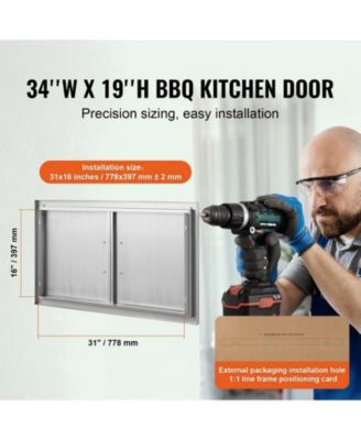 34W x 19H in Double Stainless Steel BBQ Access Door for BBQ Island Grilling