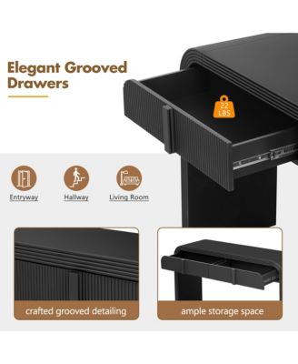 55" Modern Fluted Curved Console Table, Wood Entryway Accent Table with 2 Drawers and Rounded Edges for Hallway, Living Room