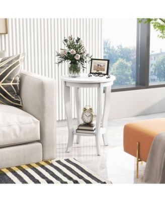 2-Tier Round End Table with Solid Rubber Wood Legs, 18 in