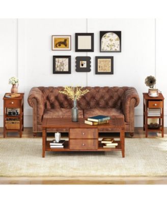 Set of 2 3-Tier Narrow End Tables with Drawer and Storage Shelves