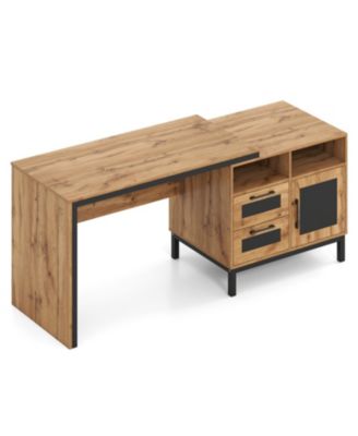 71 Inch  Office Desk with Drawers and Open Storage Shelves