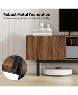 Modern Mid Century TV Cabinetfor TVs  with Drawer-Walnut