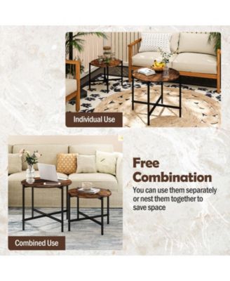 Nesting Round Coffee Table Set of 2 Metal Frame