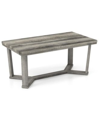 Rectangle Coffee Table with Cross-Shaped Rubber Wood Base