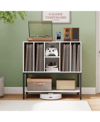Record Player Stand with Charging Station and Six Vinyl Compartments