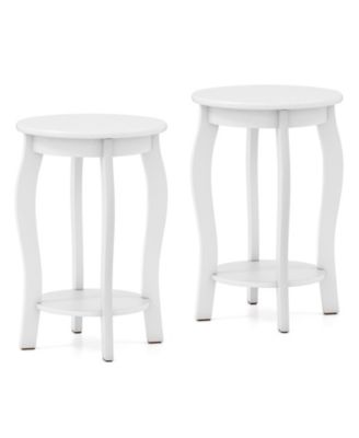 Set of 2 Compact 15 in Round End Tables with Storage Shelf