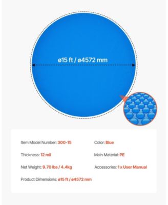 15 ft Round 12 Mil Solar Pool Cover for Daytime Heat Retention