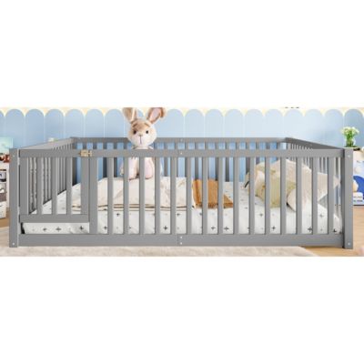 Bed Floor Bed with Safety Guardrails and Door