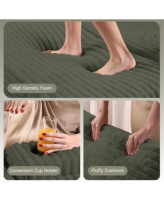 Oversized Chaise Lounge Chair with Storage Ottoman, Corduroy Sofa Bed Cloud Couch 3 Pillows for Living Room, Bedroom