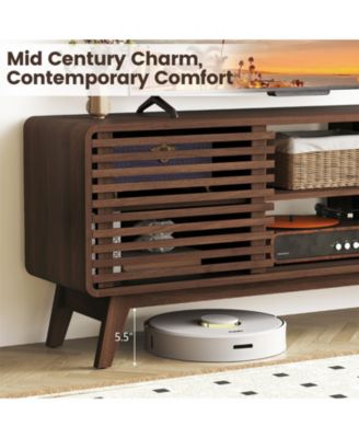 TV Stand for TVs with Sliding Doors and Adjustable Shelves for Living Room-Walnut