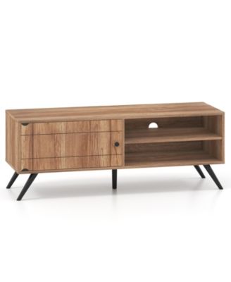 TV Stand for TVs up to 55 Inch Mid Century Modern Entertainment Center with Storage Cabinet-Oak