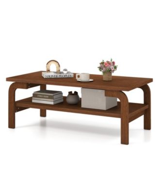 47 in Mid-Century Rectangular Coffee Table with Open Storage for Living Room