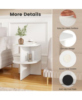 Half Round End Table with Two Open Shelves for Small Spaces, 15 x 15 x 19 in