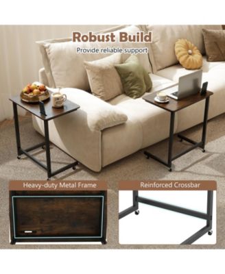 C-Shaped Mobile End Table with Wheels and Built-In Phone Slot, 23.5 x 15.5 x 26 in