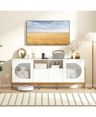 TV Stand for 70 Inch TV with Power Outlets Drawers and Open Shelves