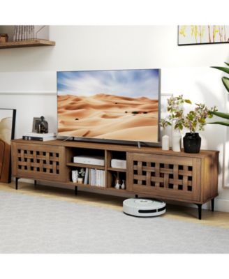 TV Stand for TVs  with 2 Doors and Storage Cabinets-Walnut